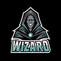 Angry Wizard sport esport logo template black uniform in blue glow vector