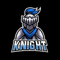 Blue Knight sport esport logo design template with armor and helmet vector