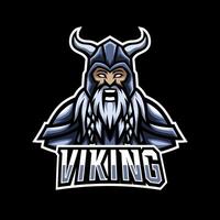 Angry viking sport esport logo design template with armor, helmet, thick beard and mustache vector