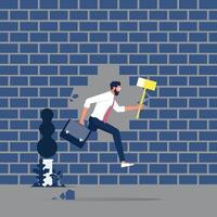 Businessman break a wall and walk apart-Business solution concept vector