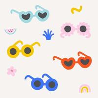 Set of colorful sunglasses. Summer party accessories pattern for textile. Paper cut out simple illustration. vector