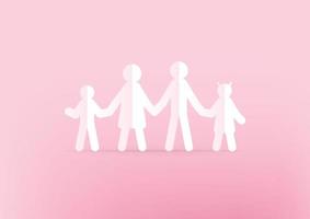Family paper holding hands on pink background. Happy family concept. vector