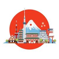 Japan travel places and landmarks. Travel postcard, tour advertising of Japan. vector