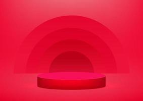 Empty podium studio red background for product display with copy space. Showroom shoot render. Banner background for advertise product. vector