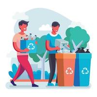 Man Collecting Bottle For Recycle vector