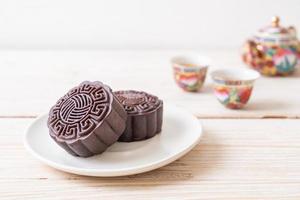 Chinese moon cake dark chocolate flavor for Mid-Autumn Festival photo