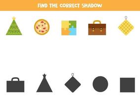 Find the correct shadows of geometrical objects. Logical puzzle for kids. vector