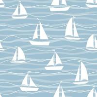 Seamless pattern with boats. Sailboats on the waves. vector