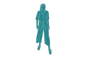 Vector illustration of fashionable woman are in style, Flat style with outline