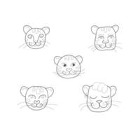 Five different faces of a tiger, a cat in the style of line art vector