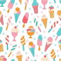 Colorful ice cream with berries on a white background. Vector seamless pattern. Wallpaper, packaging paper design, fabrics