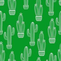 Patrón sin fisuras con dibujos de ilustración de contorno de vector de cactus en macetas para diseño de envases, textiles, fondo, diseño de postales y carteles