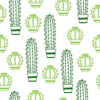 Patrón sin fisuras con dibujos de ilustración de contorno de vector de cactus en macetas para diseño de envases, textiles, fondo, diseño de postales y carteles