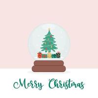 Snow Globe with Christmas Tree and Presents Inside Flat Vector Illustration.