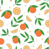 Summer seamless pattern of oranges, leaves and twigs in flat style vector