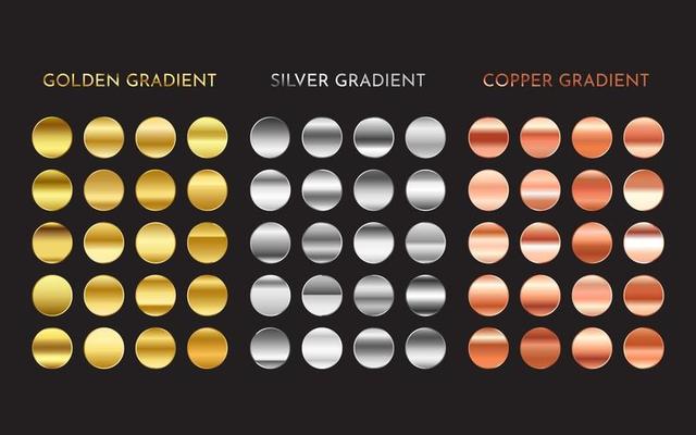 Metallic Gradient swatches. Gold Silver Copper finishes Collection
