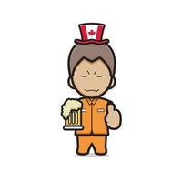 Cute prisoner character celebrated Canada Day cartoon vector icon illustration