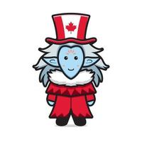 Cute ice elf character celebrated Canada Day cartoon vector icon illustration