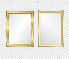 Gold shiny glowing frame with shadows isolated on transparent background. Gold luxury vintage style realistic border, photo, banner. illustration - Vector