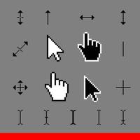 17 Classic pixel corsor icon set. Arrow, hand, drag hand, palm and support cursors icons  vector illustration