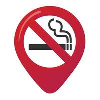 No smoking area marker map pin icon sign with flat design gradient styled cigarette in the prohibited forbidden red circle. Symbol of the no smoking area in the map apps isolated on white background vector