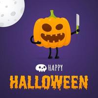 cartel de feliz halloween con calabaza cara de miedo expresión mueca vector