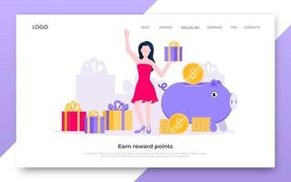 Earn points business landing page concept flat style design vector illustration.