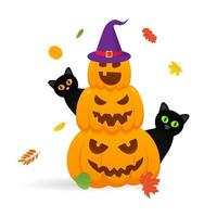 Pile of orange halloween pumpkins set with scary faces expression vector