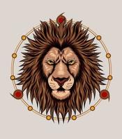 Ilustración de cabeza de león con símbolo espiritual vector