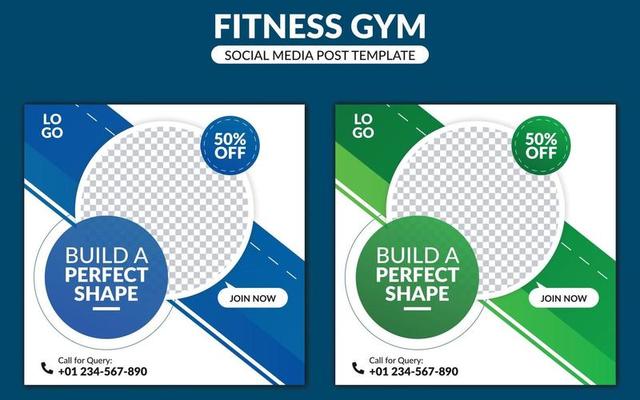 Creative gym fitness social media post design template