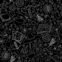 BLACK SEAMLESS BACKGROUND WITH SILHOUETTES OF OBJECTS FOR MAGIC vector