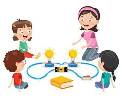 experimento de circuito eléctrico simple para la educación infantil. vector