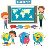 Little School Children Studying Geography vector