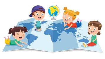 Little School Children Studying Geography vector