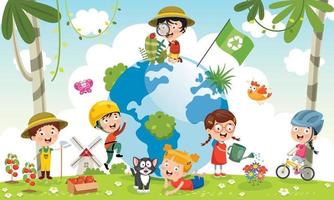 Children Having Fun With Planet Earth vector