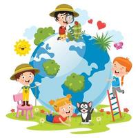 Children Having Fun With Planet Earth vector