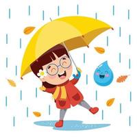 Children Using Umbrella Under The Rain vector