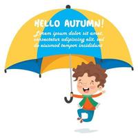 Children Using Umbrella Under The Rain vector