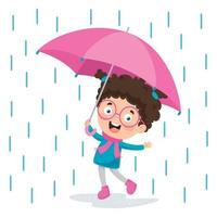 Children Using Umbrella Under The Rain vector