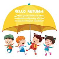 Children Using Umbrella Under The Rain vector