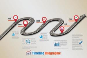 Plantilla de infografía de línea de tiempo de hoja de ruta de negocios con punteros diseñados para hito de fondo abstracto tecnología de proceso de diagrama moderno ilustración de vector de gráfico de presentación de datos de marketing digital