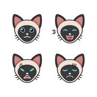 Conjunto de caras de gato siamés que muestran diferentes emociones. vector