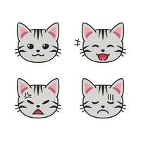 Conjunto de caras de gato americano de pelo corto que muestran diferentes emociones. vector