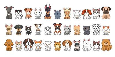 diferentes tipos de perros y gatos de dibujos animados de vector