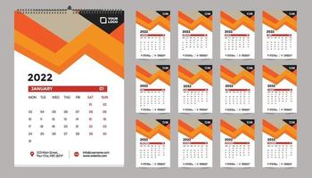 Diseño de plantilla de calendario de pared mensual para 2022, año. la semana comienza el domingo. diario del planificador con lugar para la foto. vector