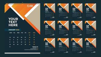 Diseño de plantilla de calendario de pared mensual para 2022, año. la semana comienza el domingo. diario del planificador con lugar para la foto. vector