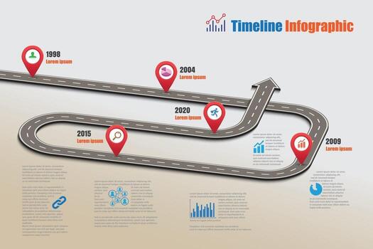 Business roadmap timeline infographic template with pointers designed for abstract background milestone modern diagram process technology digital marketing data presentation chart Vector illustration