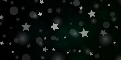 plantilla de vector verde oscuro con círculos, estrellas. Ilustración colorida con puntos degradados, estrellas. patrón para el diseño de tela, fondos de pantalla.