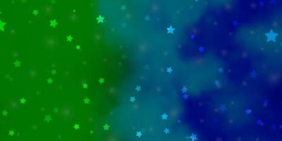 Fondo de vector azul claro, verde con estrellas pequeñas y grandes. difuminar el diseño decorativo en un estilo sencillo con estrellas. diseño para la promoción de su negocio.