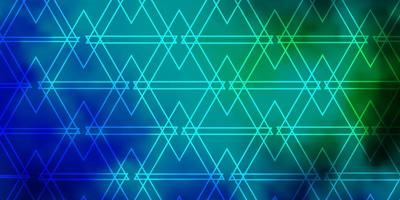 patrón de vector azul claro, verde con líneas, triángulos. brillante ilustración abstracta con triángulos de colores. patrón para folletos, folletos